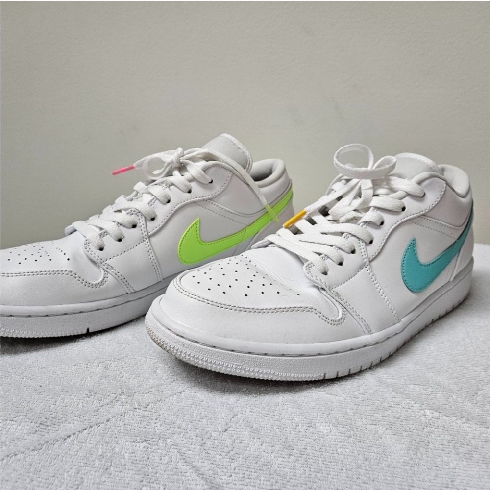 Nike Air Jordan 1 Low Men's 9 white neon Multi-Color Swoosh Sneakers CW7033-100